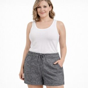 NY&C New York & Company Linen Blend Shorts XL Grey Drawstring High Rise NWT‎